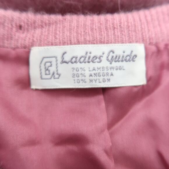 Vintage 80s Ladies' Guide Rose Pink Wool Blend Beaded Cardigan Sweater L - Picture 6 of 7